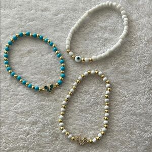 Gold and White Beaded Bracelet Trio